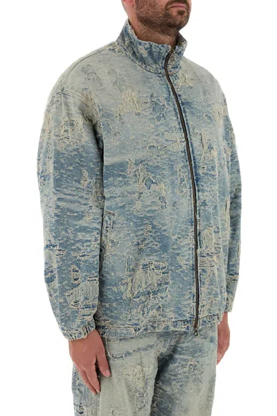 Diesel 'd-krap' Light-blue Worn Effect Jacket With Zip And Raised Collar