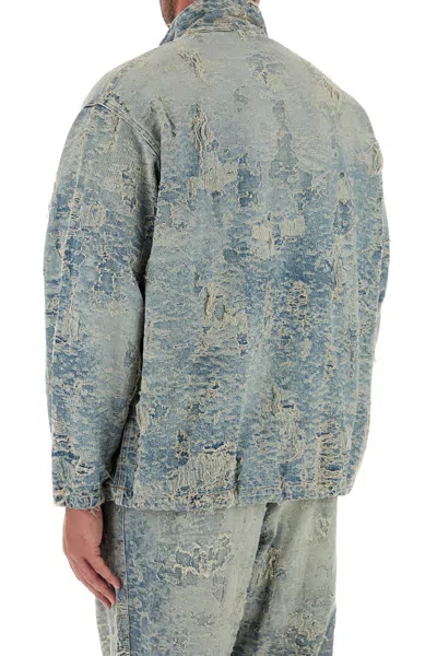 Diesel 'd-krap' Light-blue Worn Effect Jacket With Zip And Raised Collar