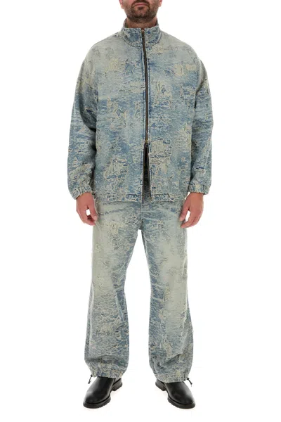 Diesel 'd-krap' Light-blue Worn Effect Jacket With Zip And Raised Collar