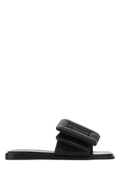 Boyy Black Leather Puffy Slippers