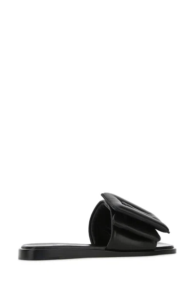 Boyy Black Leather Puffy Slippers