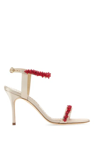 Manolo Blahnik Cienzan Satin Sandals Ankle Embellishment