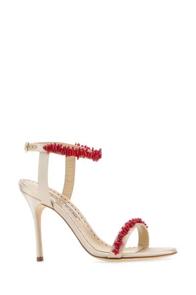 Manolo Blahnik Cienzan Satin Sandals Ankle Embellishment