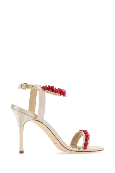 Manolo Blahnik Cienzan Satin Sandals Ankle Embellishment