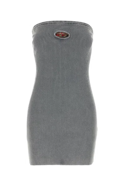 Diesel Women Grey Stretch Cotton Blend Mini Dress