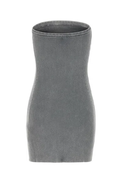 Diesel Women Grey Stretch Cotton Blend Mini Dress