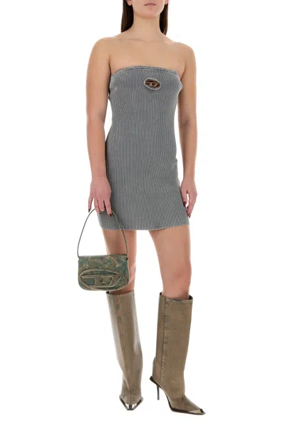 Diesel Women Grey Stretch Cotton Blend Mini Dress