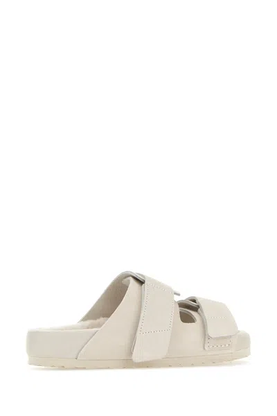 Birkenstock 1774 Slippers Uji Birkenstock X Tekla In Pelle Scamosciata Gesso Unisex