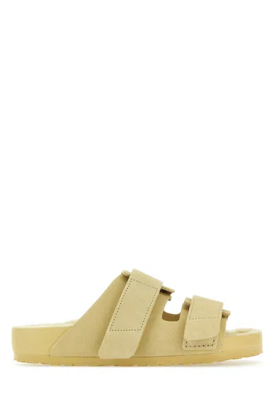 Shop Birkenstock 1774 Cream Suede Birkenstock X Tekla Uji Slippers