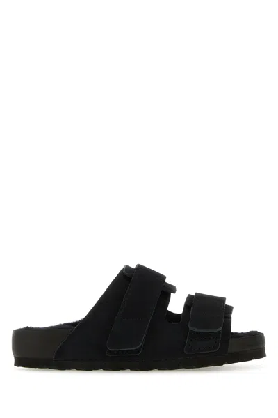 Shop Birkenstock 1774 Black Suede Birkenstock X Tekla Uji Slippers