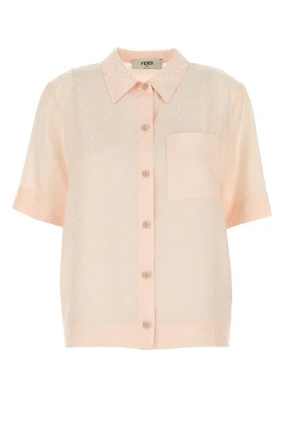 Fendi Embroidered Silk Shirt In Pink