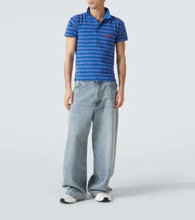 Balenciaga Laurel Regular Cotton Polo Shirt In Blue/pink
