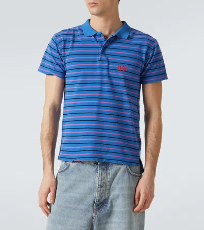 Balenciaga Laurel Regular Cotton Polo Shirt In Blue/pink