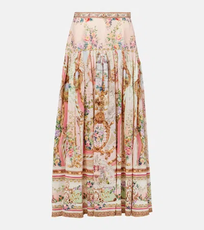 Camilla Gathered Linen And Silk Maxi Skirt In Clever Clogs