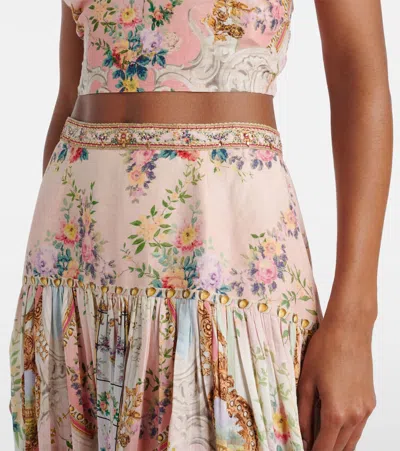 Camilla Gathered Linen And Silk Maxi Skirt In Clever Clogs