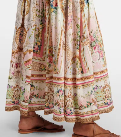 Camilla Gathered Linen And Silk Maxi Skirt In Clever Clogs