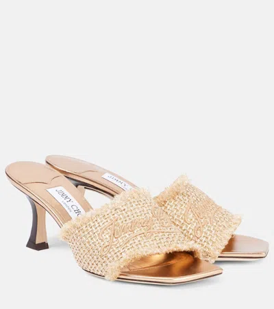 Jimmy Choo Alexia 70 Woven Lurex Mules In Gold/dark Cappuccino
