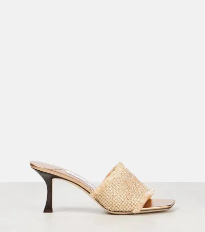 Jimmy Choo Alexia 70 Woven Lurex Mules In Gold/dark Cappuccino