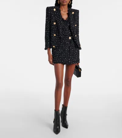 Balmain Polka Dot Tweed Mini Skirt In Black