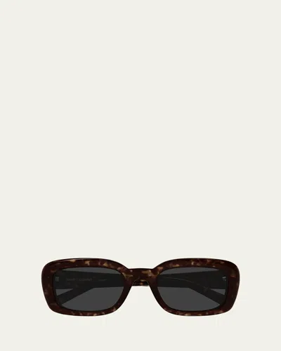 Saint Laurent Recycled Acetate Rectangular Sunglasses In Havana