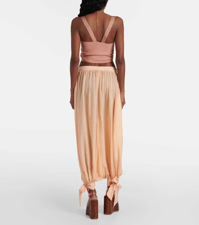 Chloé Cropped Front-tie Tank Top In Shiny Viscose Knit In Misty Coral