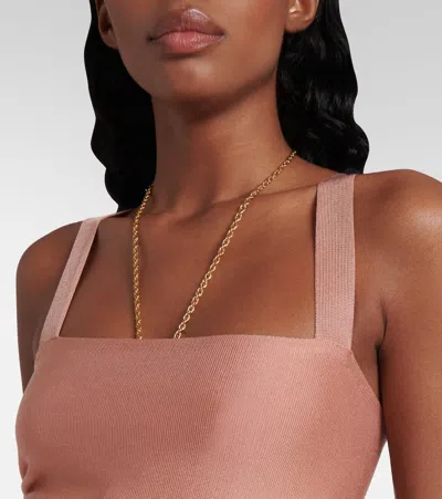 Chloé Cropped Front-tie Tank Top In Shiny Viscose Knit In Misty Coral