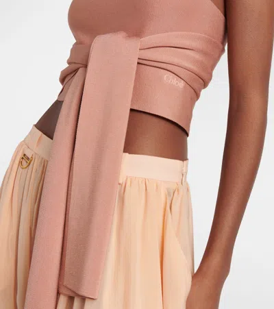 Chloé Cropped Front-tie Tank Top In Shiny Viscose Knit In Misty Coral