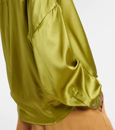 Dries Van Noten Loose Olive Green Blouse In Silk In Multi
