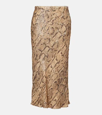 Dries Van Noten Sequined Snake-print Pencil Skirt In Beige