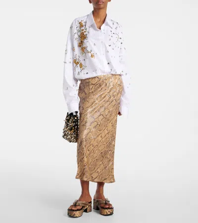 Dries Van Noten Sequined Snake-print Pencil Skirt In Beige