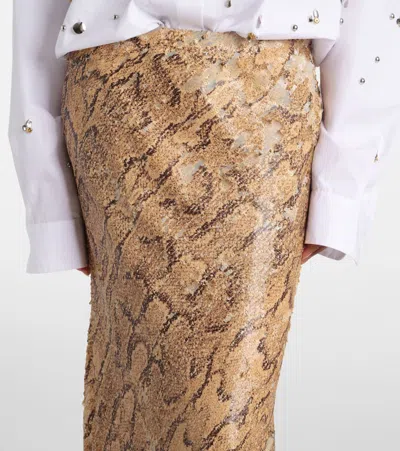 Dries Van Noten Sequined Snake-print Pencil Skirt In Beige