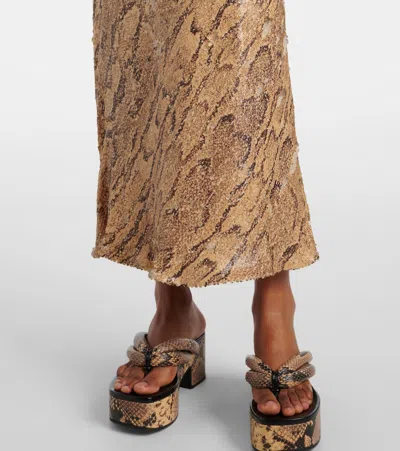 Dries Van Noten Sequined Snake-print Pencil Skirt In Beige