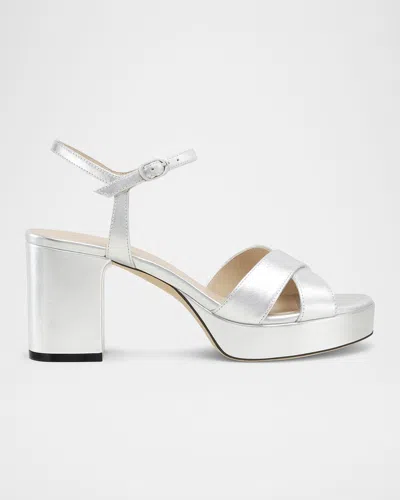 Stuart Weitzman Dayna Ankle Strap Platform Sandal In Silver