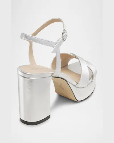Stuart Weitzman Dayna Ankle Strap Platform Sandal In Silver