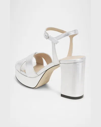 Stuart Weitzman Dayna Ankle Strap Platform Sandal In Silver