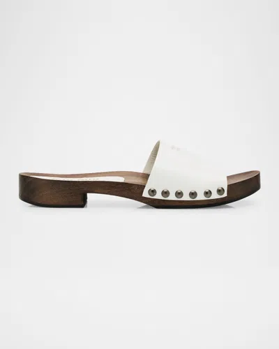 Miu Miu Wood Sole Flat Sandals With Studded Side In White