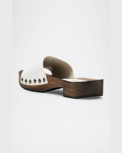 Miu Miu Wood Sole Flat Sandals With Studded Side In White