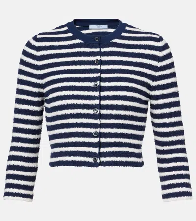 Prada Striped Three-quarter Sleeve Knit Cardigan In Blue