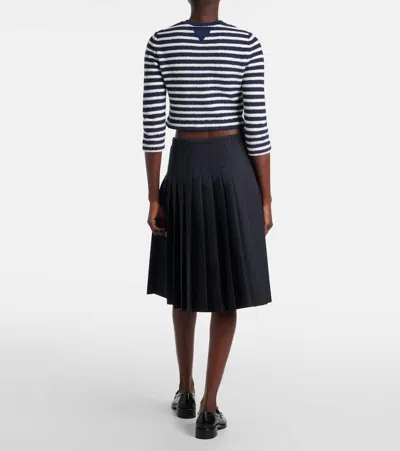 Prada Striped Three-quarter Sleeve Knit Cardigan In Blue