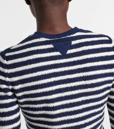 Prada Striped Three-quarter Sleeve Knit Cardigan In Blue