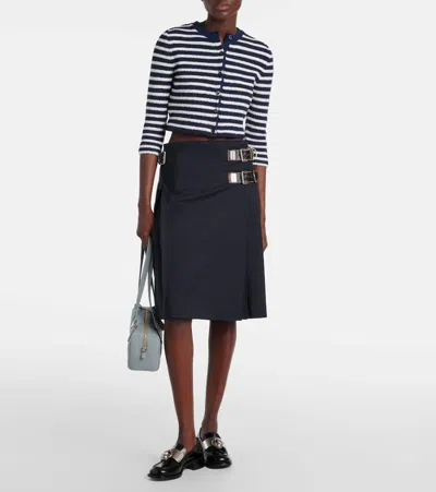 Prada Striped Three-quarter Sleeve Knit Cardigan In Blue