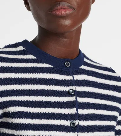 Prada Striped Three-quarter Sleeve Knit Cardigan In Blue
