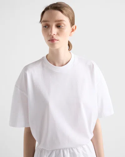 Prada Cotton Jersey Oversized T-shirt In Weiss