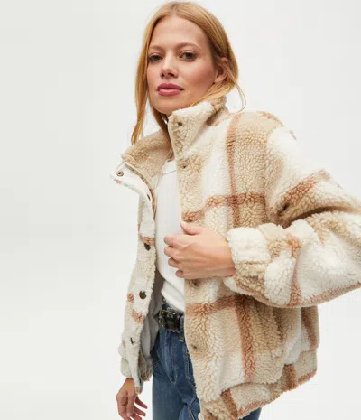 Shop Michael Stars Rose Plaid Sherpa Jacket In Natural Combo