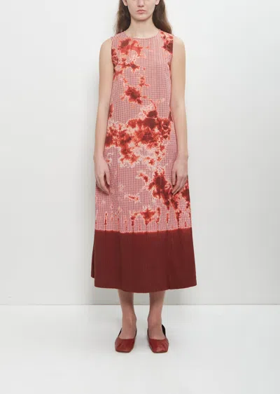 Suzusan Cotton Gingham Check Wide Sleeveless Dress In Bordeaux / Red