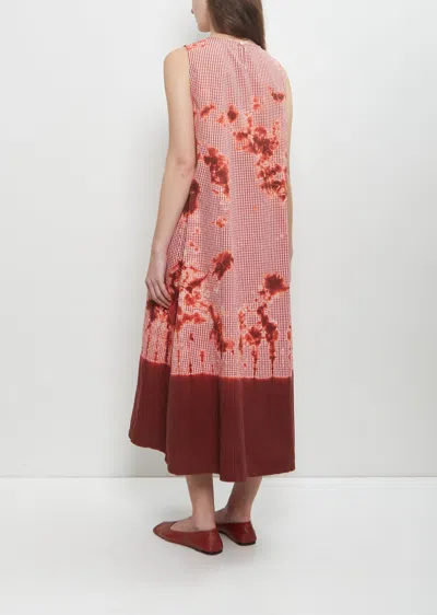 Suzusan Cotton Gingham Check Wide Sleeveless Dress In Bordeaux / Red