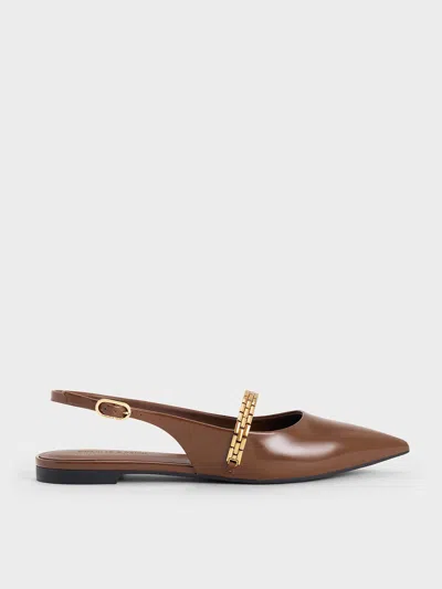 Charles & Keith - Chain-strap Pointed-toe Slingback Flats In Brown