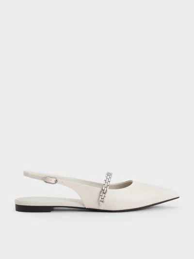 Charles & Keith - Chain-strap Pointed-toe Slingback Flats In Chalk
