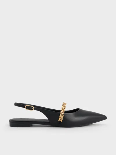 Charles & Keith - Chain-strap Pointed-toe Slingback Flats In Black