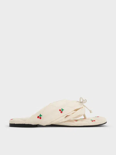 Charles & Keith - Cherry-print Pearl-accent Square-toe Sandals In Multi